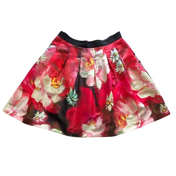 Ted Baker Monny Floral Pleated Skirt US Size 12 A-Lined Exposed Zip Red Pink - Picture 1 of 8